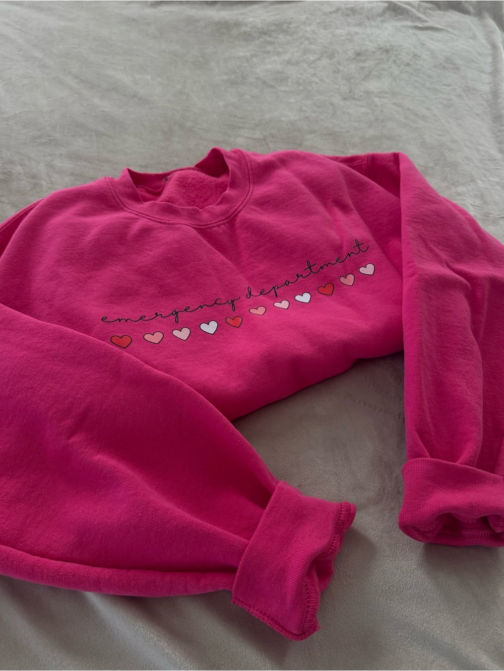 Hot Pink 'Emergency Department' Heart-Print Crewneck Sweatshirt RN